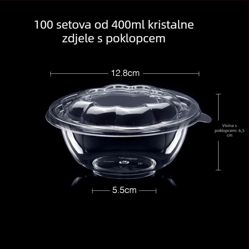 Jednokratna plastična zdjela za desert i juhu, okrugla, kapacitet 300–400 ml, prozirna, moderni minimalistički dizajn