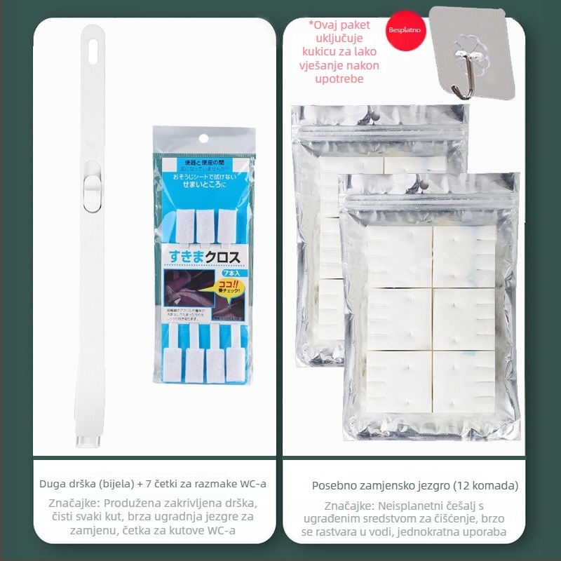Jednokratni zidni set četke za WC s rastvorljivim zamjenskim glavama, od plastike