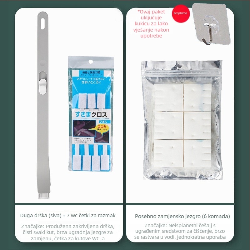 Jednokratni zidni set četke za WC s rastvorljivim zamjenskim glavama, od plastike