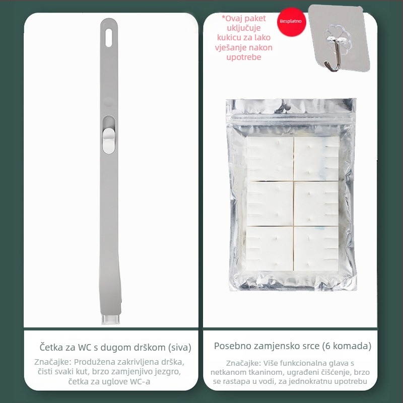 Jednokratni zidni set četke za WC s rastvorljivim zamjenskim glavama, od plastike