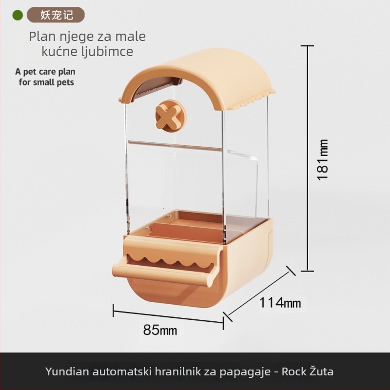 Automatska hranilica za papige — dizajn protiv rasipanja i prskanja, plastično kućište; Demon Pet; pogodna za dizajn tigrove kože; licencirana privatna oznaka: Da