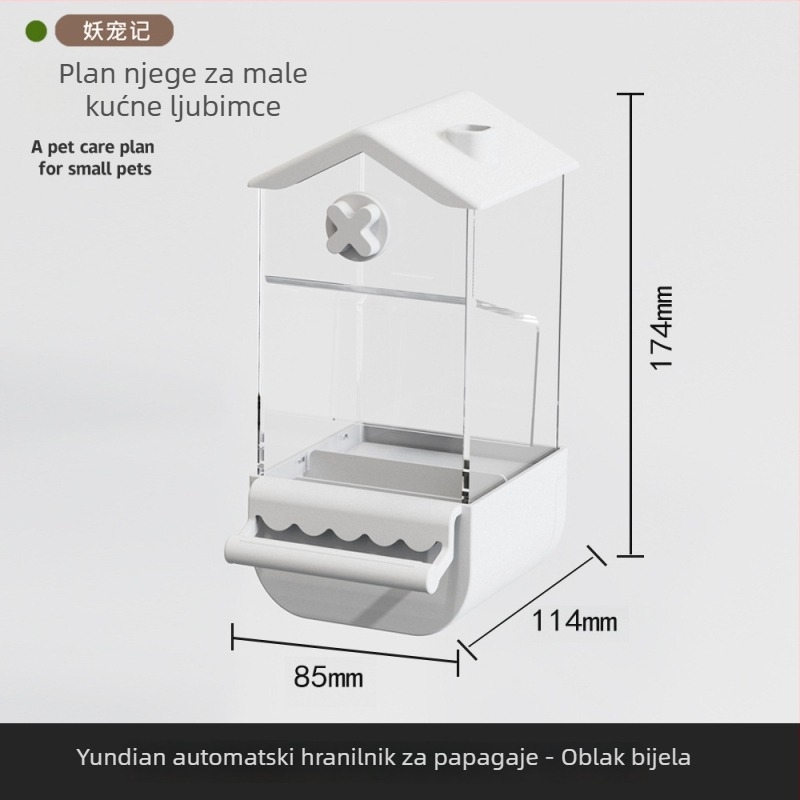 Automatska hranilica za papige — dizajn protiv rasipanja i prskanja, plastično kućište; Demon Pet; pogodna za dizajn tigrove kože; licencirana privatna oznaka: Da