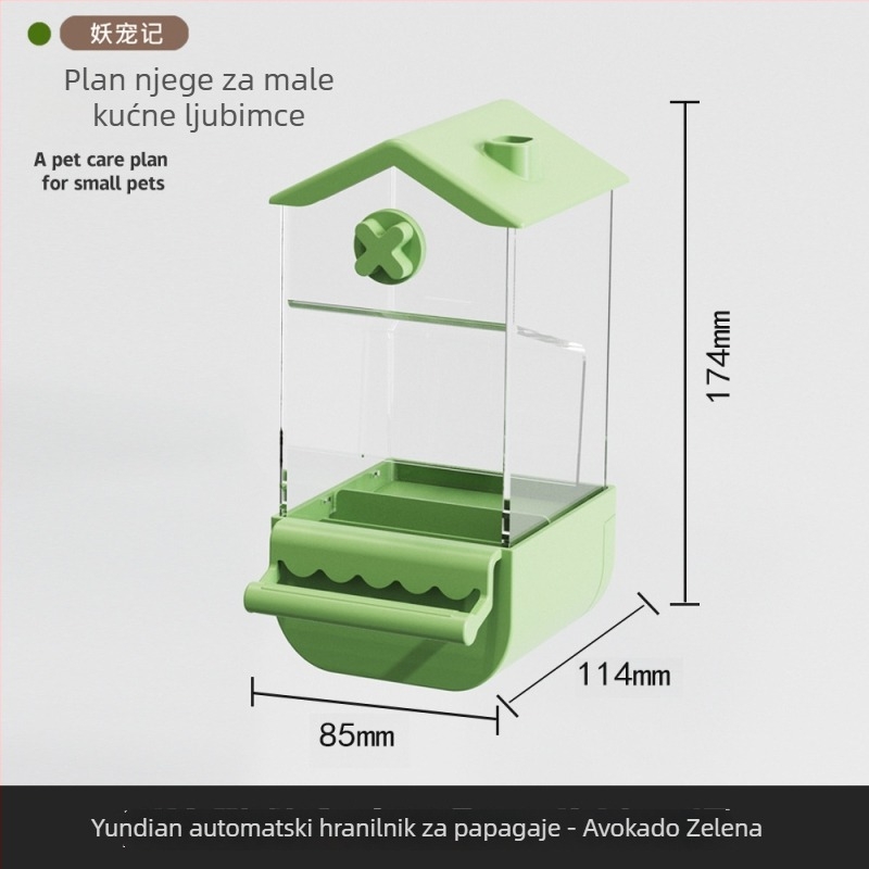 Automatska hranilica za papige — dizajn protiv rasipanja i prskanja, plastično kućište; Demon Pet; pogodna za dizajn tigrove kože; licencirana privatna oznaka: Da