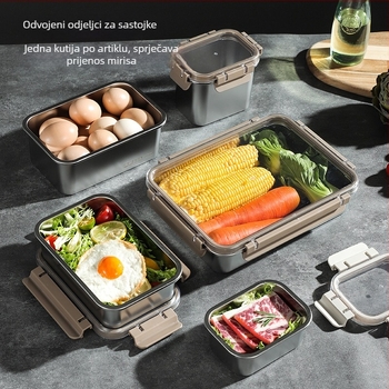 Kutija za očuvanje svježine od SUS430 nehrđajućeg čelika, četvrtastog oblika, kapacitet 0,8–2 L, minimalistički stil, može se slagati