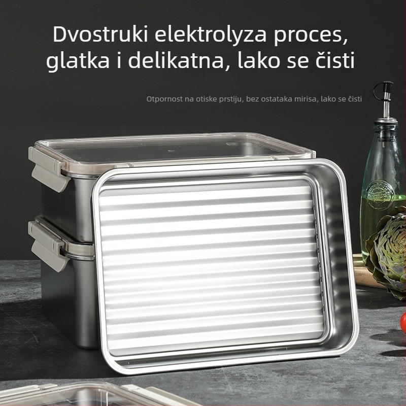 Kutija za očuvanje svježine od SUS430 nehrđajućeg čelika, četvrtastog oblika, kapacitet 0,8–2 L, minimalistički stil, može se slagati