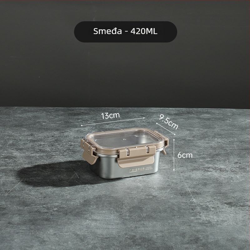 Kutija za očuvanje svježine od SUS430 nehrđajućeg čelika, četvrtastog oblika, kapacitet 0,8–2 L, minimalistički stil, može se slagati