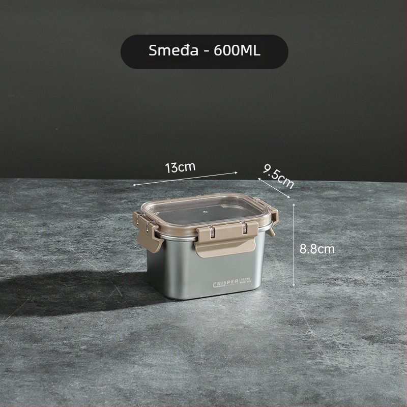 Kutija za očuvanje svježine od SUS430 nehrđajućeg čelika, četvrtastog oblika, kapacitet 0,8–2 L, minimalistički stil, može se slagati