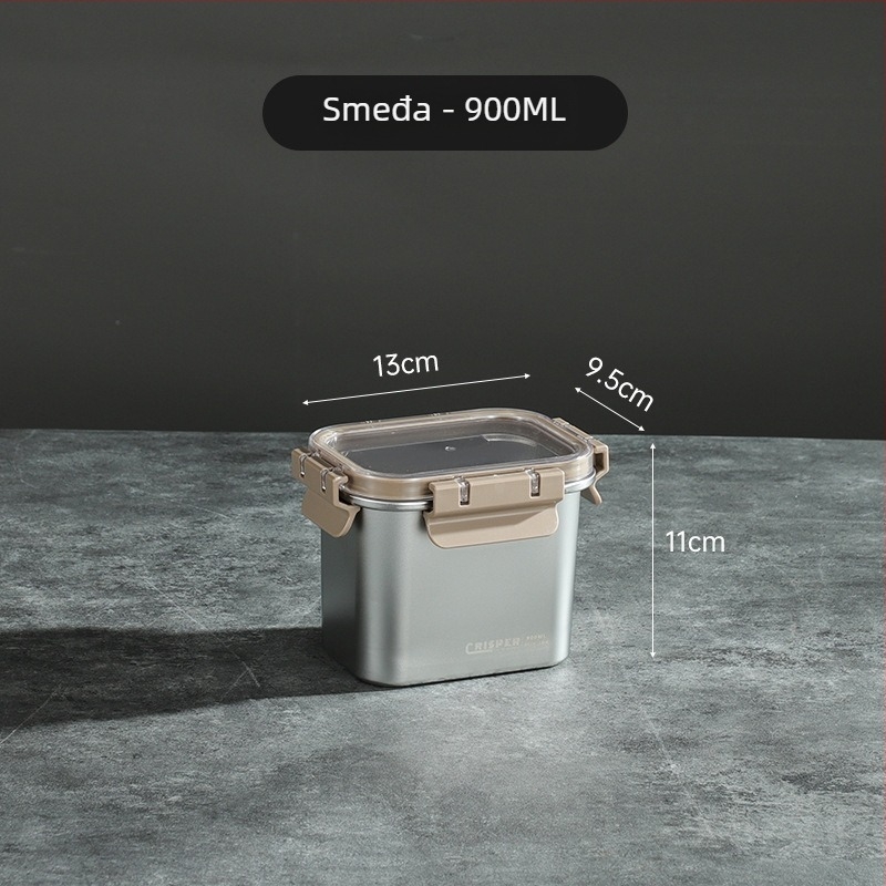 Kutija za očuvanje svježine od SUS430 nehrđajućeg čelika, četvrtastog oblika, kapacitet 0,8–2 L, minimalistički stil, može se slagati
