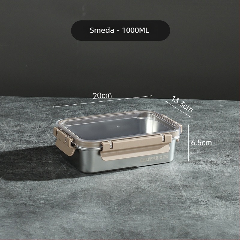 Kutija za očuvanje svježine od SUS430 nehrđajućeg čelika, četvrtastog oblika, kapacitet 0,8–2 L, minimalistički stil, može se slagati