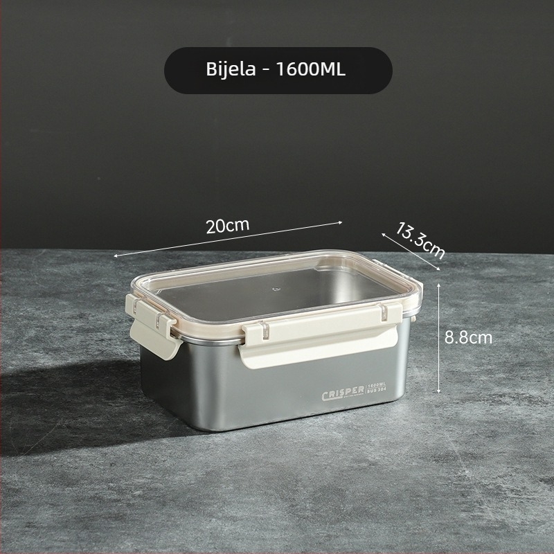 Kutija za očuvanje svježine od SUS430 nehrđajućeg čelika, četvrtastog oblika, kapacitet 0,8–2 L, minimalistički stil, može se slagati