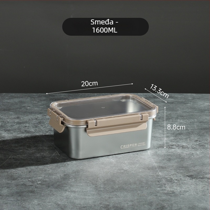Kutija za očuvanje svježine od SUS430 nehrđajućeg čelika, četvrtastog oblika, kapacitet 0,8–2 L, minimalistički stil, može se slagati