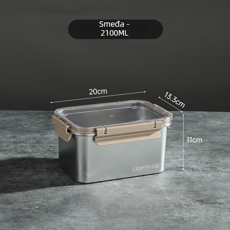 Kutija za očuvanje svježine od SUS430 nehrđajućeg čelika, četvrtastog oblika, kapacitet 0,8–2 L, minimalistički stil, može se slagati