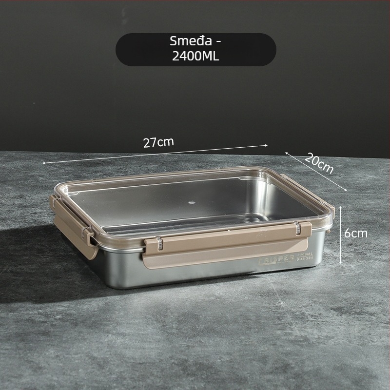 Kutija za očuvanje svježine od SUS430 nehrđajućeg čelika, četvrtastog oblika, kapacitet 0,8–2 L, minimalistički stil, može se slagati