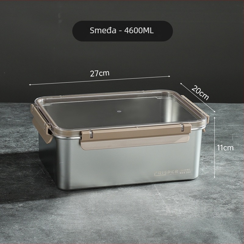Kutija za očuvanje svježine od SUS430 nehrđajućeg čelika, četvrtastog oblika, kapacitet 0,8–2 L, minimalistički stil, može se slagati
