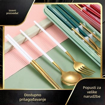 Portugalskog stila pribor od nehrđajućeg čelika, trodijelni set s mogućnošću prilagodbe logotipa (žlica, vilica, štapići) – 410 nehrđajući čelik, ogledni polir, prenosni