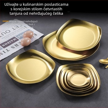Kvadratni tanjur od nehrđajućeg čelika — moderni minimalistički stil, elektroplatiranje površine