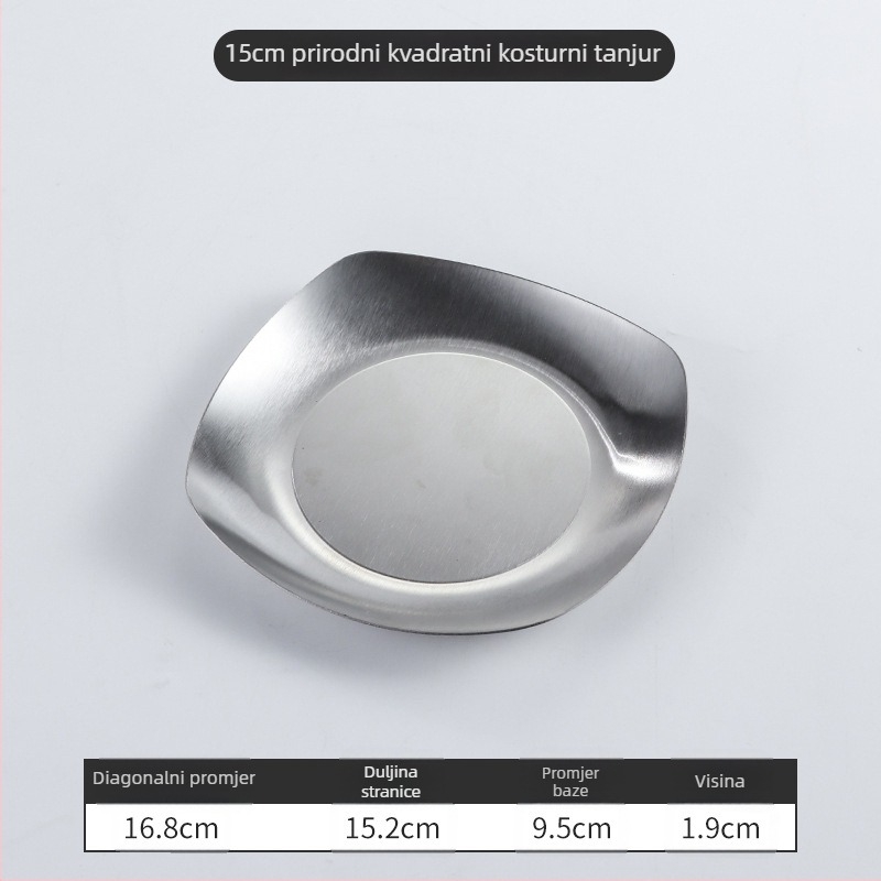 Kvadratni tanjur od nehrđajućeg čelika — moderni minimalistički stil, elektroplatiranje površine