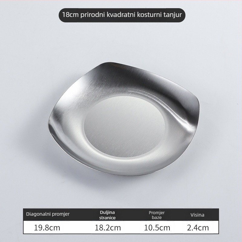 Kvadratni tanjur od nehrđajućeg čelika — moderni minimalistički stil, elektroplatiranje površine