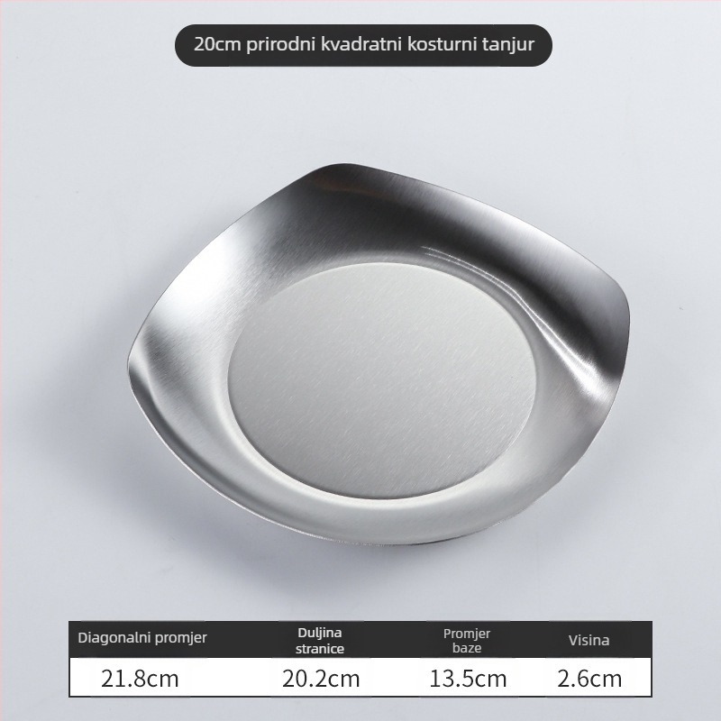 Kvadratni tanjur od nehrđajućeg čelika — moderni minimalistički stil, elektroplatiranje površine