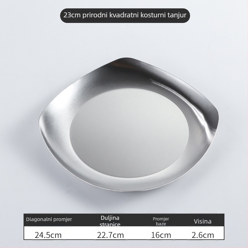 Kvadratni tanjur od nehrđajućeg čelika — moderni minimalistički stil, elektroplatiranje površine