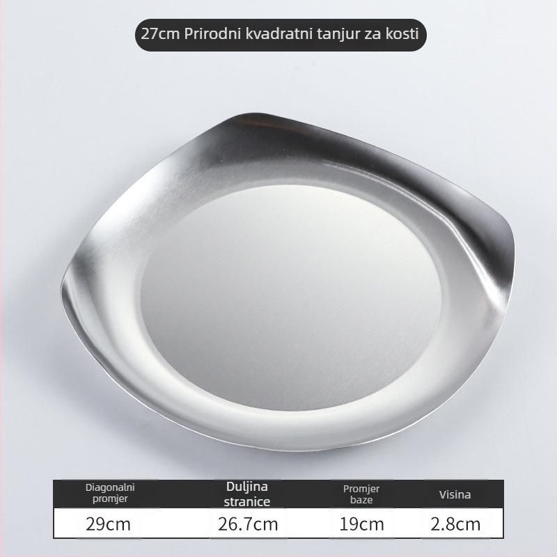 Kvadratni tanjur od nehrđajućeg čelika — moderni minimalistički stil, elektroplatiranje površine