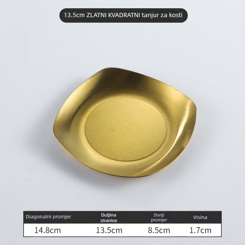 Kvadratni tanjur od nehrđajućeg čelika — moderni minimalistički stil, elektroplatiranje površine