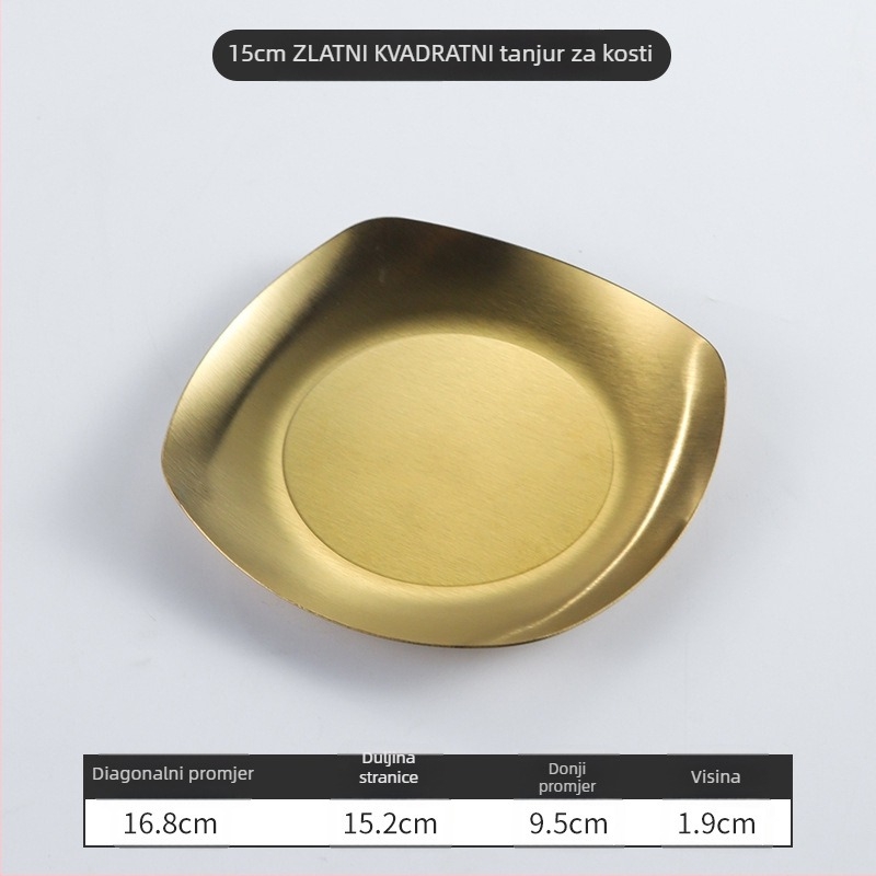 Kvadratni tanjur od nehrđajućeg čelika — moderni minimalistički stil, elektroplatiranje površine