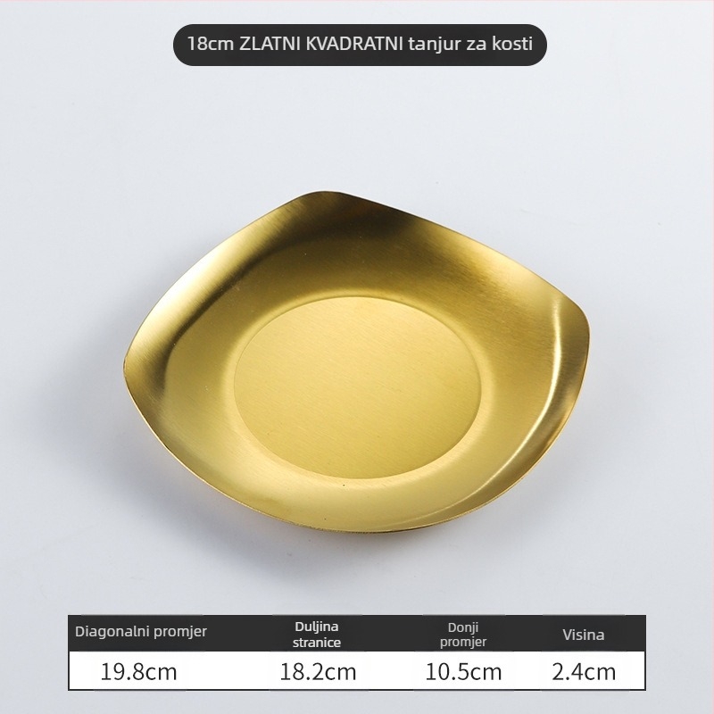 Kvadratni tanjur od nehrđajućeg čelika — moderni minimalistički stil, elektroplatiranje površine