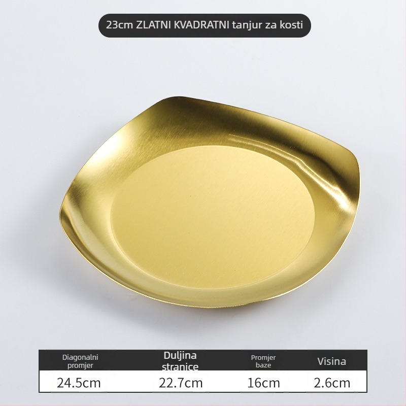 Kvadratni tanjur od nehrđajućeg čelika — moderni minimalistički stil, elektroplatiranje površine