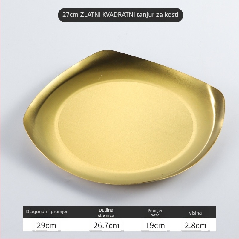 Kvadratni tanjur od nehrđajućeg čelika — moderni minimalistički stil, elektroplatiranje površine