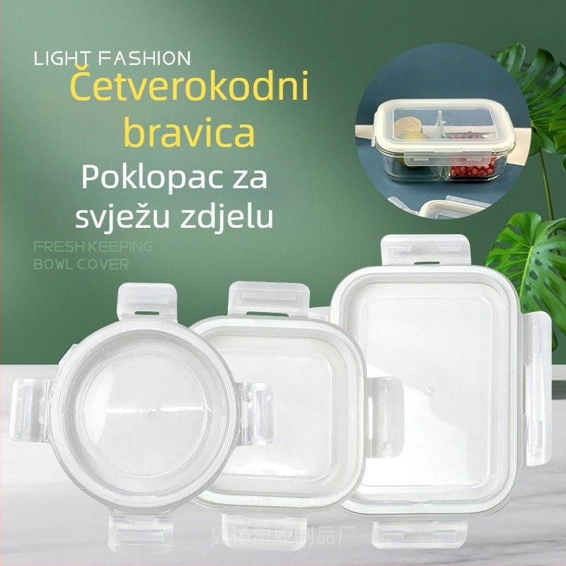 Wing Lift poklopac za staklenu kutiju za ručak – kompatibilan s kružnim, kvadratnim ili pravokutnim oblicima; četverostrano zatvaranje; plastika, prehrambena plastika