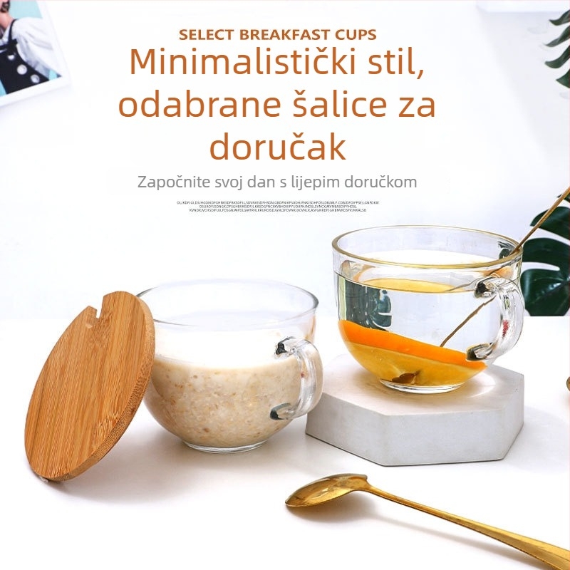 Čajna šalice s drškom od stakla soda-lime, moderan stil, prozračni poklopac, mogućnost ispisa logotipa