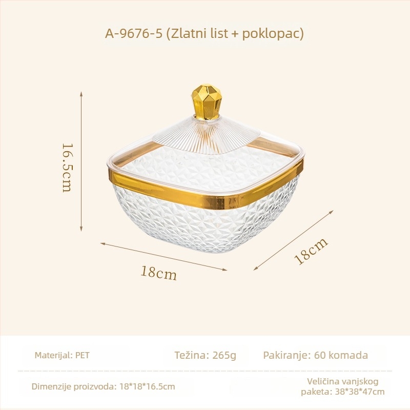 Plastični pladanj za voće s poklopcem i nogicama, odvodna posuda za dnevni boravak, klasičan stil light-luxury retro, premium