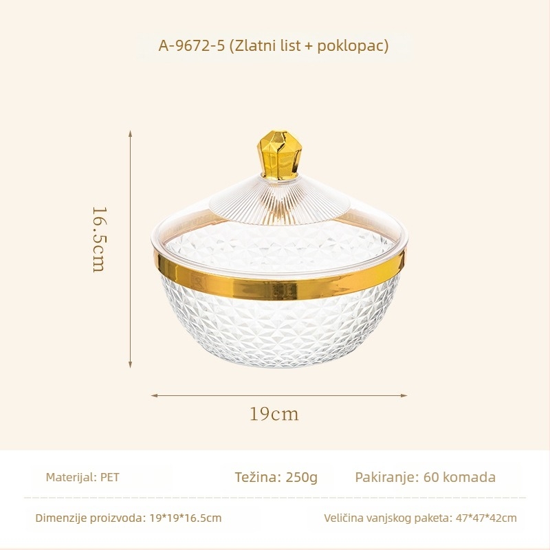 Plastični pladanj za voće s poklopcem i nogicama, odvodna posuda za dnevni boravak, klasičan stil light-luxury retro, premium