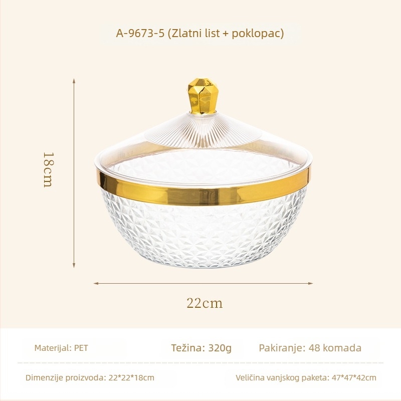 Plastični pladanj za voće s poklopcem i nogicama, odvodna posuda za dnevni boravak, klasičan stil light-luxury retro, premium