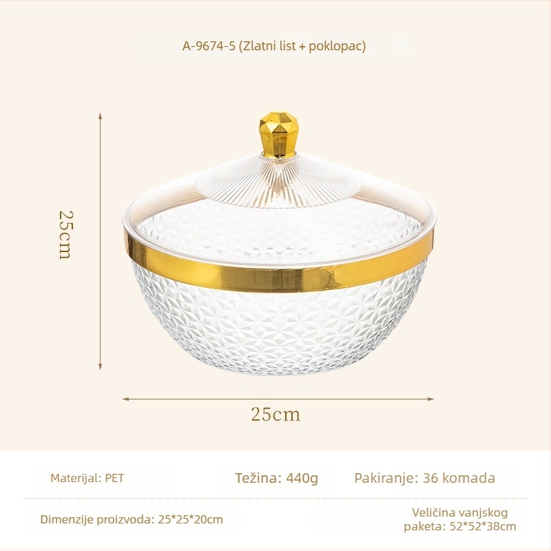 Plastični pladanj za voće s poklopcem i nogicama, odvodna posuda za dnevni boravak, klasičan stil light-luxury retro, premium