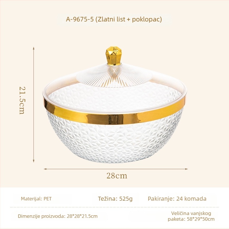 Plastični pladanj za voće s poklopcem i nogicama, odvodna posuda za dnevni boravak, klasičan stil light-luxury retro, premium