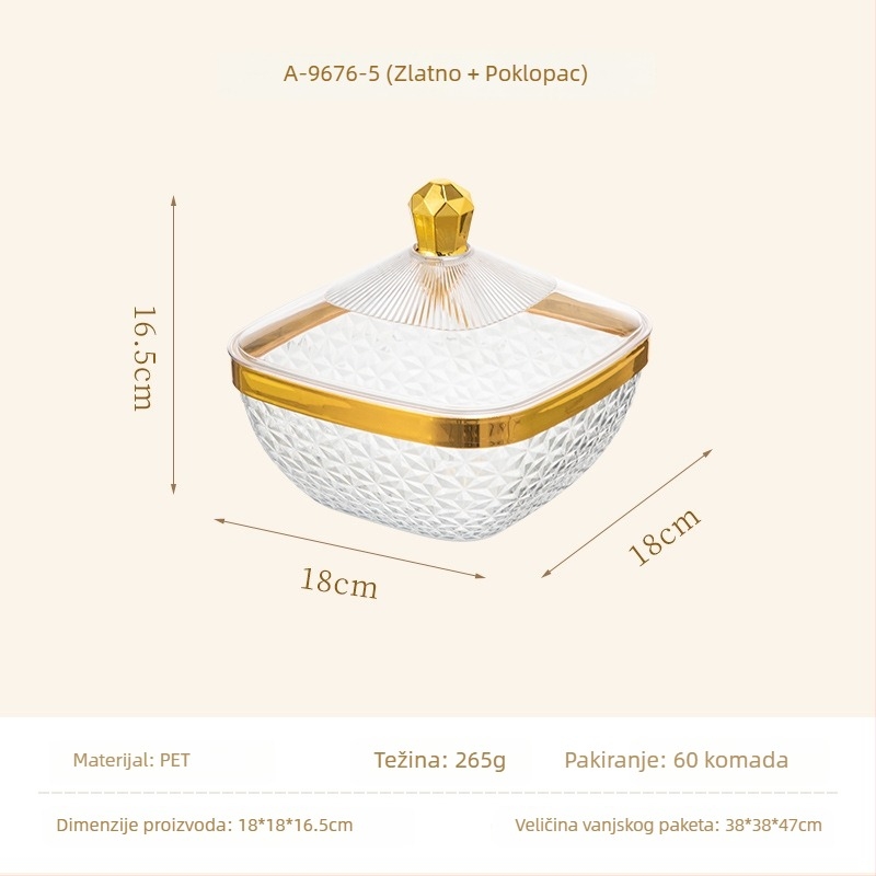 Plastični pladanj za voće s poklopcem i nogicama, odvodna posuda za dnevni boravak, klasičan stil light-luxury retro, premium