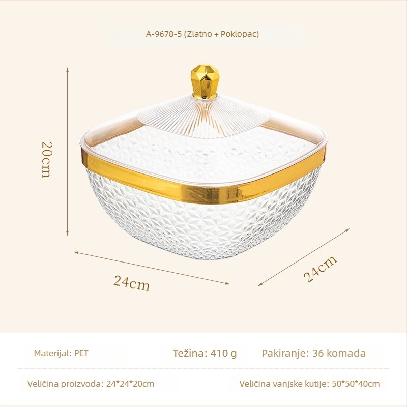 Plastični pladanj za voće s poklopcem i nogicama, odvodna posuda za dnevni boravak, klasičan stil light-luxury retro, premium