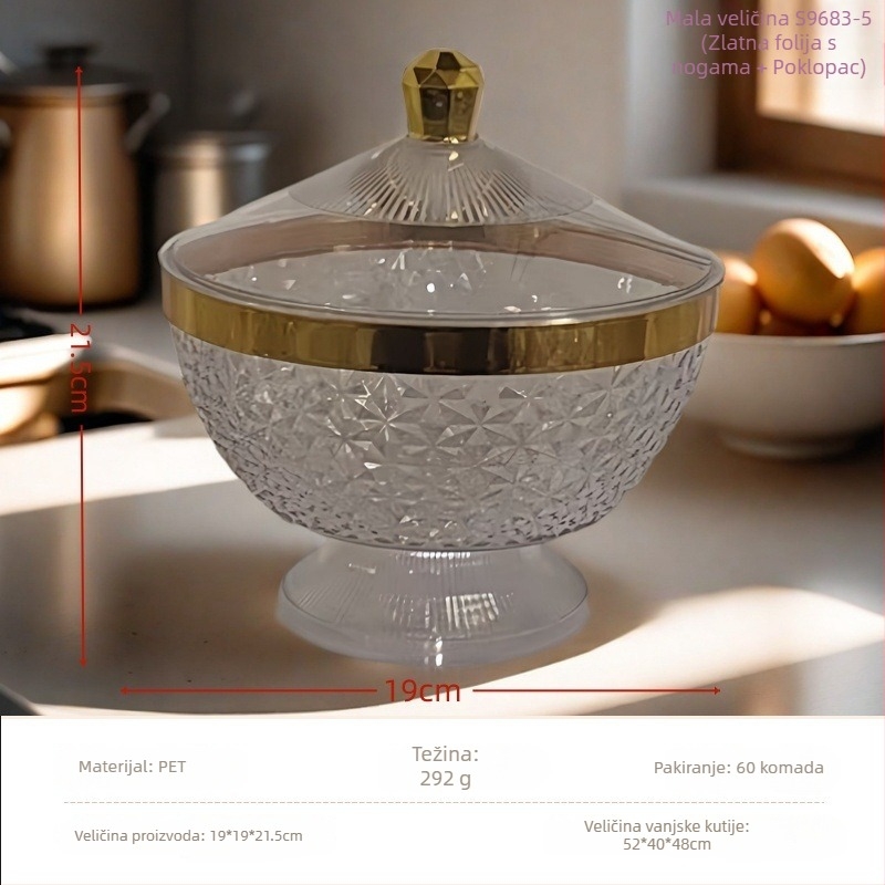 Plastični pladanj za voće s poklopcem i nogicama, odvodna posuda za dnevni boravak, klasičan stil light-luxury retro, premium