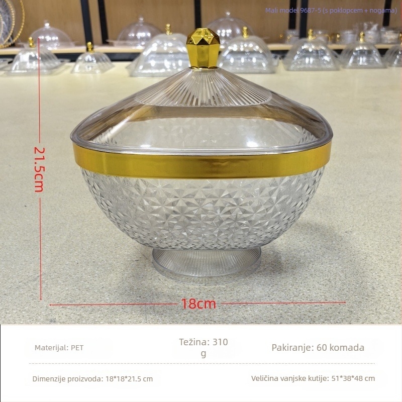 Plastični pladanj za voće s poklopcem i nogicama, odvodna posuda za dnevni boravak, klasičan stil light-luxury retro, premium