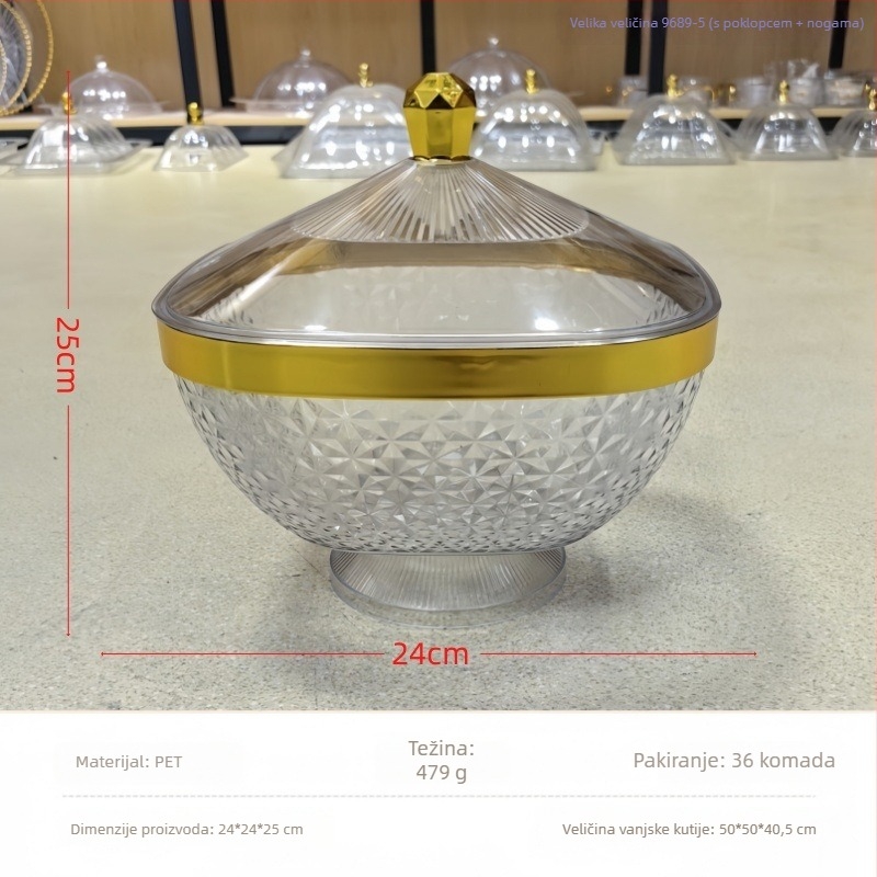 Plastični pladanj za voće s poklopcem i nogicama, odvodna posuda za dnevni boravak, klasičan stil light-luxury retro, premium