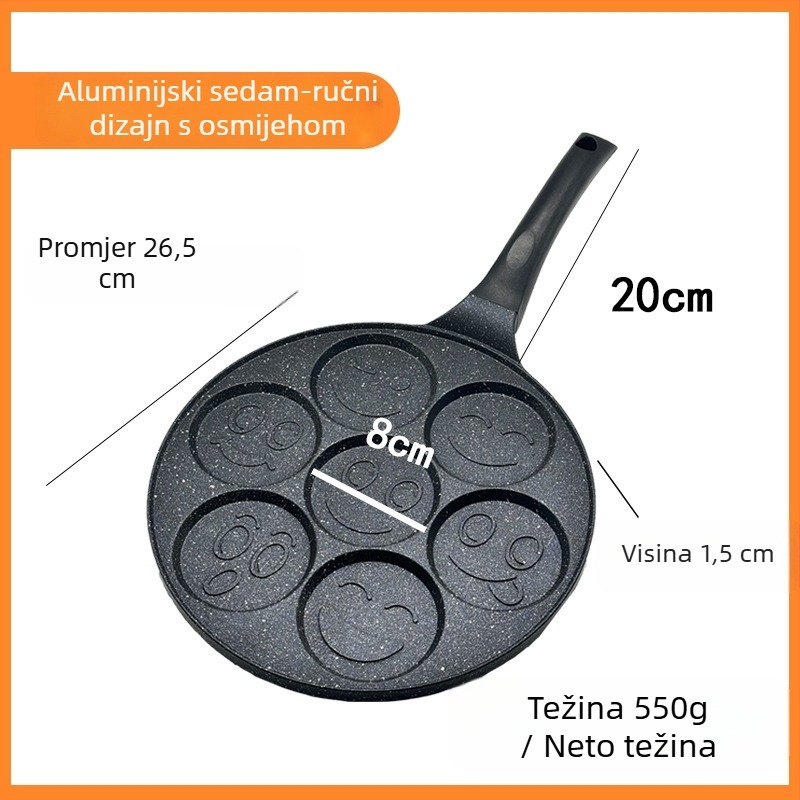 Tava za omletu sa sedam rupa, ne-prijanjajući premaz, aluminijska legura, ravno dno, dubina 1,5 cm