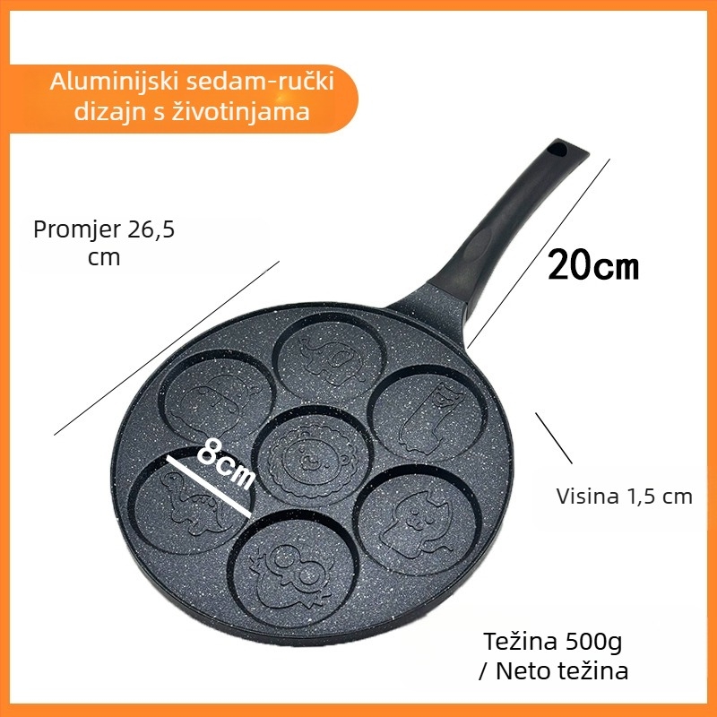 Tava za omletu sa sedam rupa, ne-prijanjajući premaz, aluminijska legura, ravno dno, dubina 1,5 cm