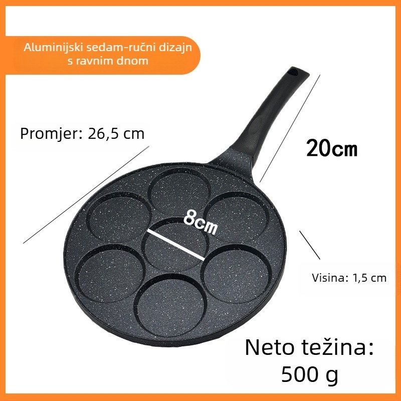 Tava za omletu sa sedam rupa, ne-prijanjajući premaz, aluminijska legura, ravno dno, dubina 1,5 cm
