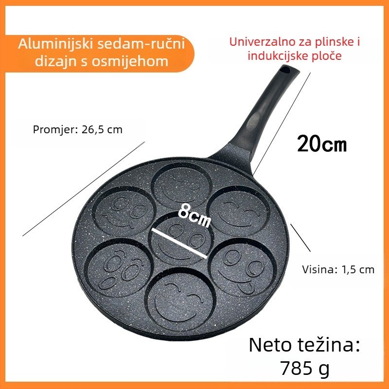 Tava za omletu sa sedam rupa, ne-prijanjajući premaz, aluminijska legura, ravno dno, dubina 1,5 cm