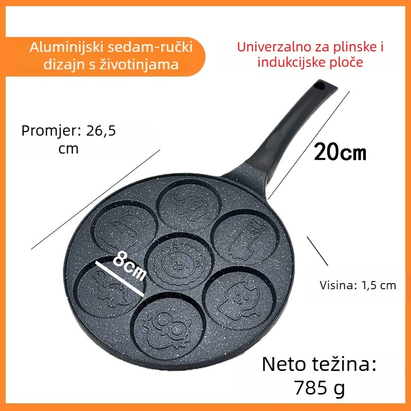 Tava za omletu sa sedam rupa, ne-prijanjajući premaz, aluminijska legura, ravno dno, dubina 1,5 cm