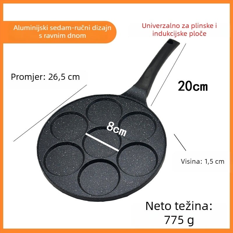Tava za omletu sa sedam rupa, ne-prijanjajući premaz, aluminijska legura, ravno dno, dubina 1,5 cm