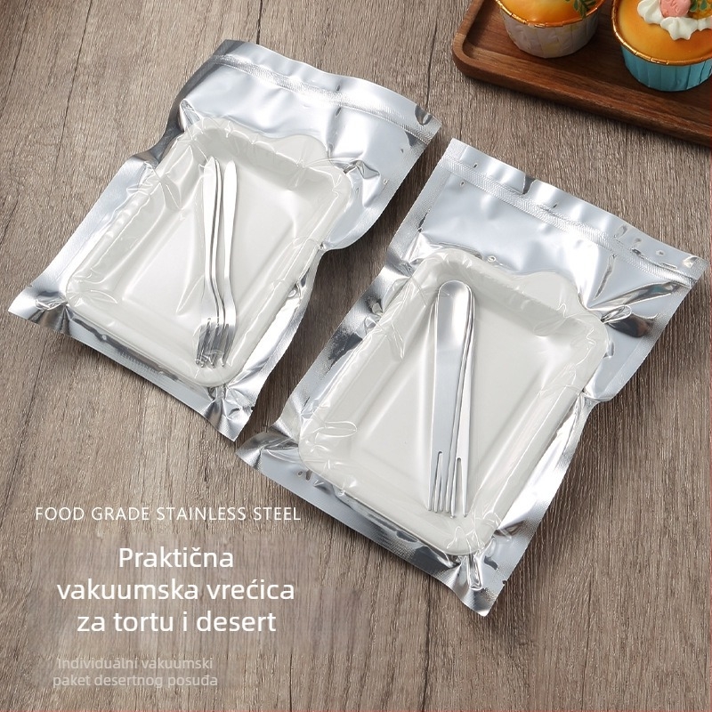 Set pribora od nehrđajućeg čelika 410: vilica, žlica i tanjur, ogledni završni sloj, mogućnost prilagođavanja logotipa