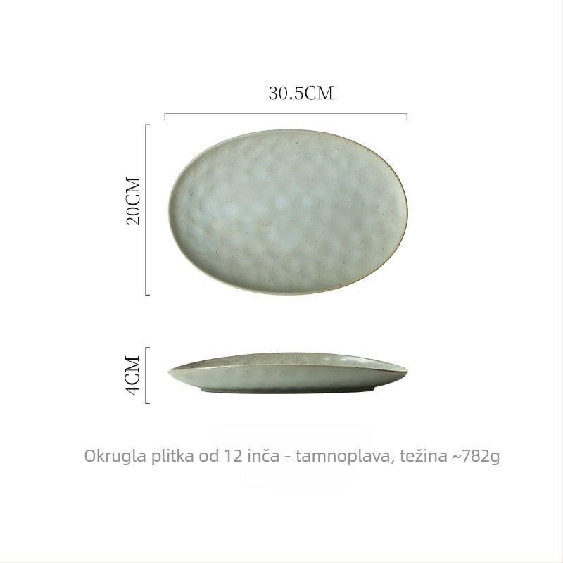 Porcelanski tanjur, nepravilnog oblika, japanskog stila, podglazurna završna obrada, kompatibilan s mikrovalnom pećnicom